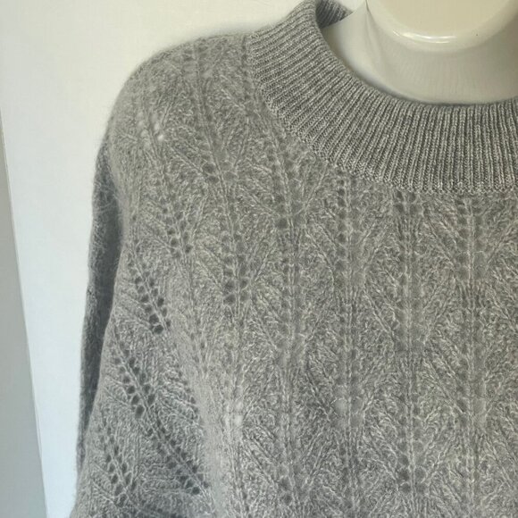 Naadam Cashmere Pointelle Knit Sweater Gray Medium Crewneck Relaxed Fit Classic - Picture 7 of 9